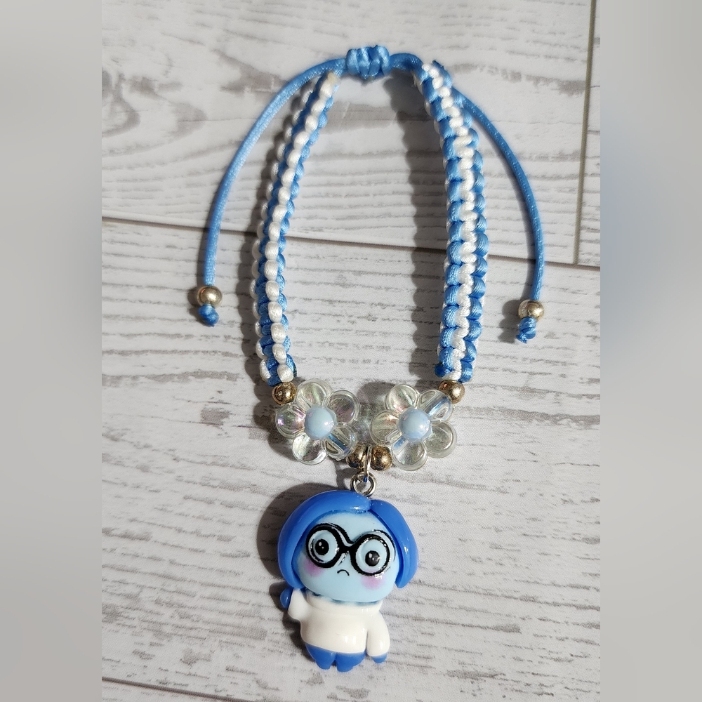 Blue and White Kids Bracelet with Disney Sadness
